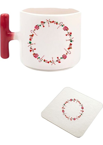 Yılbaşı Temalı T Kulp Kupa Bardak (Bardak Altı Hediyeli)