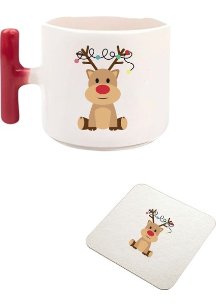 Yılbaşı Temalı T Kulp Kupa Bardak (Bardak Altı Hediyeli)