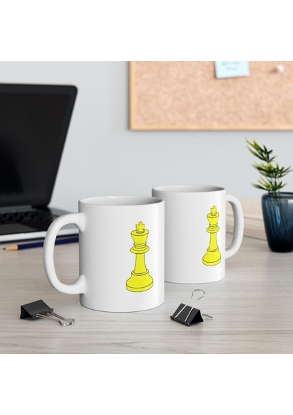 Satranç Altın Şah Temalı Baskılı Ikili Kupa Bardak