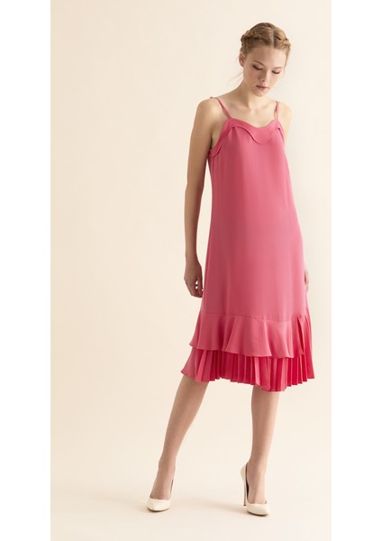 Pilise Detaylı Günlük Elbise Pembe Y1811206_038