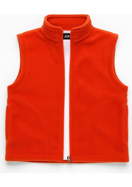 Kolsuz Fermuarlı Astarlı Çift Cepli Dik Yaka Çocuk Yelek