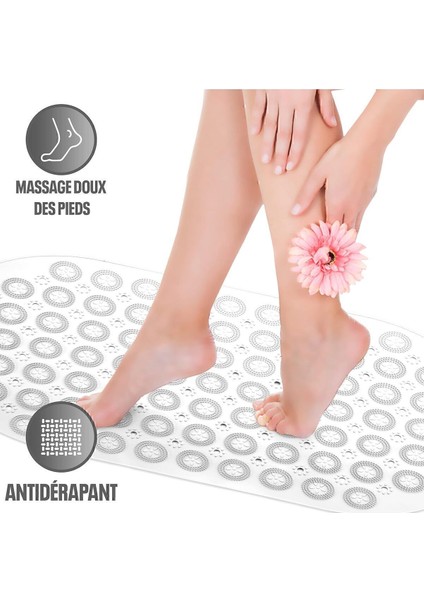 Masajlı Silikon Banyo Paspası Vantuzlu Banyo ve Duş Kaydırmazı Beyaz Renk A-142