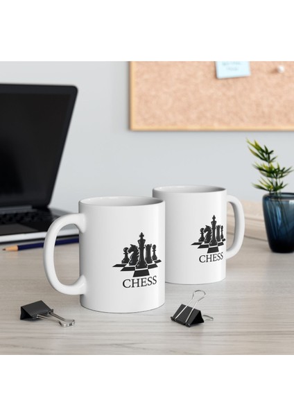 Satranç "chess" Temalı Baskılı Ikili Kupa Bardak
