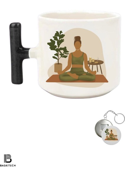 Yoga Ilhamlı T Kulp Bardak (Anahtarlık Hediyeli)
