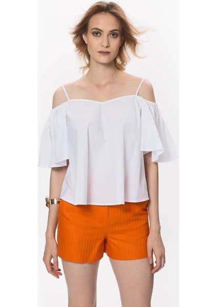 Çizgi Desenli Mini Kadın Şort Oranj Y1712081_011