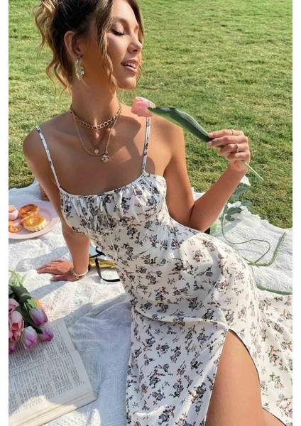 Kadın Ip Askılı Yakadan Bağcıklı Desenli Süprem Elbise fiyatları