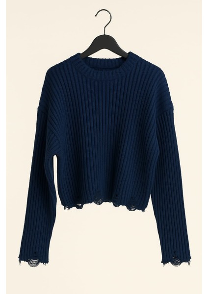 Fitilli Bisiklet Yaka Yırtık Detaylı Kadın Kazak fiyatları