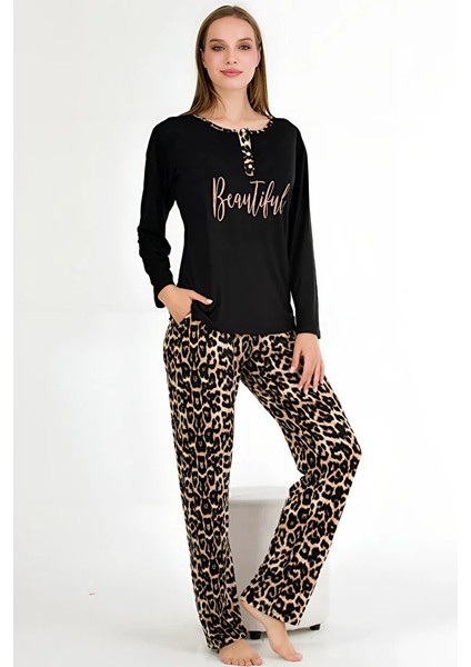 Lady Leoplar Desenli Uzun Kollu Pijama Takımı fiyatları