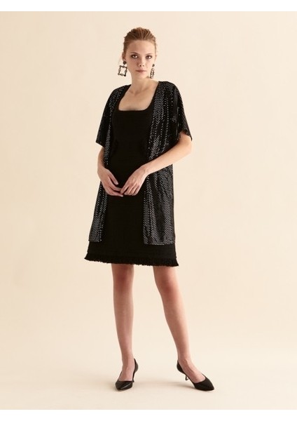 Kısa Kollu Jakarlı Abiye Kadın Ceket Siyah K1916042_001