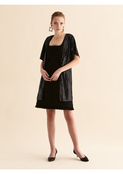 Kısa Kollu Jakarlı Abiye Kadın Ceket Siyah K1916042_001 fiyatları