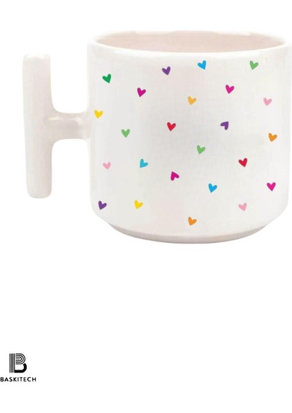 Kalp Baskılı T Kulp Kupa Bardak