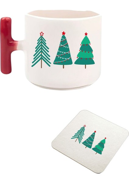 Yılbaşı Temalı T Kulp Kupa Bardak (Bardak Altı Hediyeli)