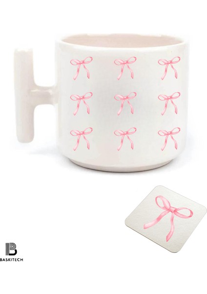 Fiyonk Baskılı T Kulp Kupa Bardak (Bardak Altı Hediyeli)