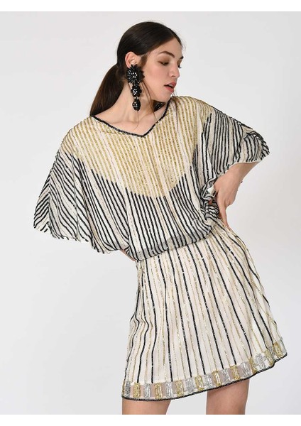 Gold İşlemeli Gece Elbisesi Standart Renk Y1962111_089