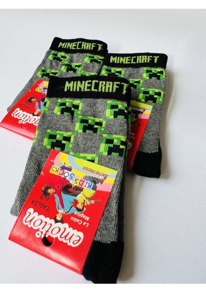 Mınecraft Desenli Dikişsiz Burun Çocuk Çorabı 3'lü modelleri