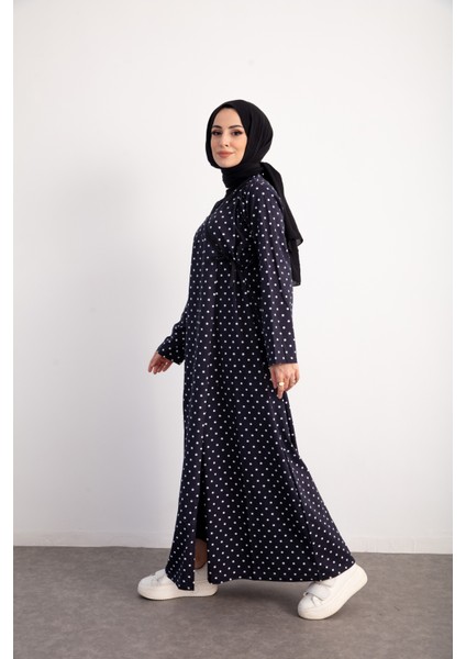 Kruvaze Yandan Bağlamalı Kadın Namaz Elbisesi Sabahlık Puantiye Desenli fiyatları