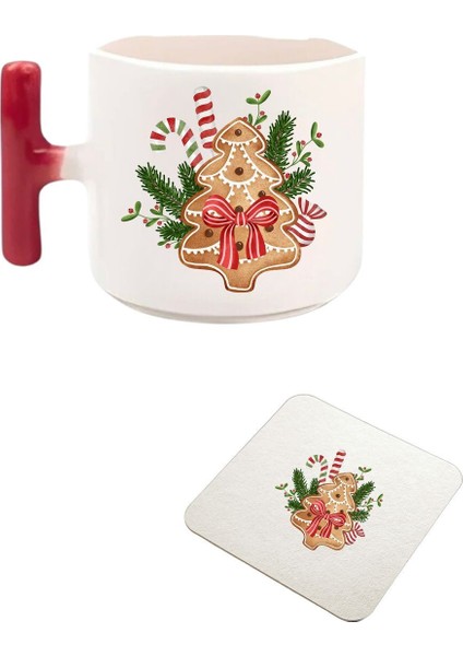 Yılbaşı Temalı T Kulp Kupa Bardak (Bardak Altı Hediyeli)