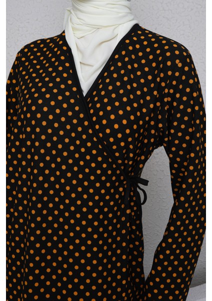 Kruvaze Yandan Bağlamalı Kadın Namaz Elbisesi Sabahlık Puantiye Desenli fırsatları