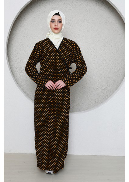 Kruvaze Yandan Bağlamalı Kadın Namaz Elbisesi Sabahlık Puantiye Desenli indirimleri