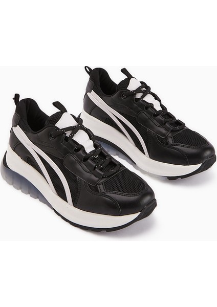 Jillian Siyah Beyaz Topuk Detaylı Spor Ayakkabı