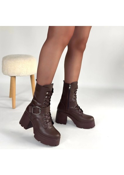 Linma Kahverengi Cilt Bağcıklı Topuklu Bot fırsatları