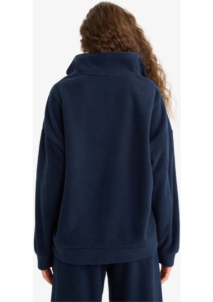 Oversize Dik Yaka Fermuarlı Baskılı Polar Lacivert Kadın Sweatshirt Y2649AZ/NV146 fırsatları