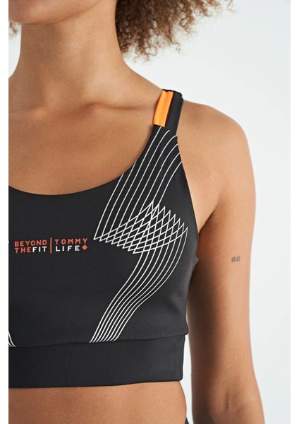 Siyah Baskılı Sırt Çapraz Detaylı Dalgıç Kumaş Dar Kalıp Kadın Büstiyer - 97273 fırsatları