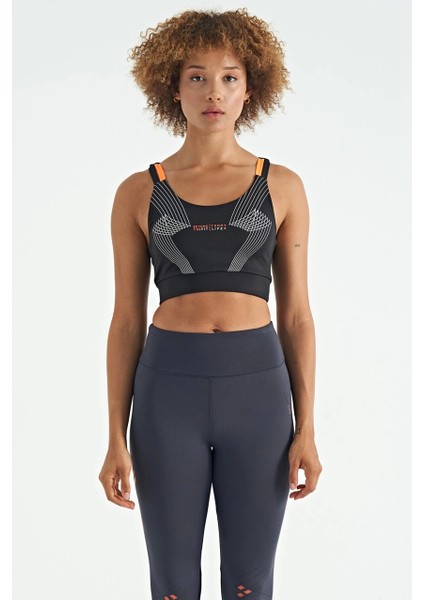 Siyah Baskılı Sırt Çapraz Detaylı Dalgıç Kumaş Dar Kalıp Kadın Büstiyer - 97273 indirimleri