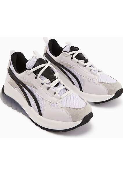 Jillian Beyaz Siyah Topuk Detaylı Spor Ayakkabı