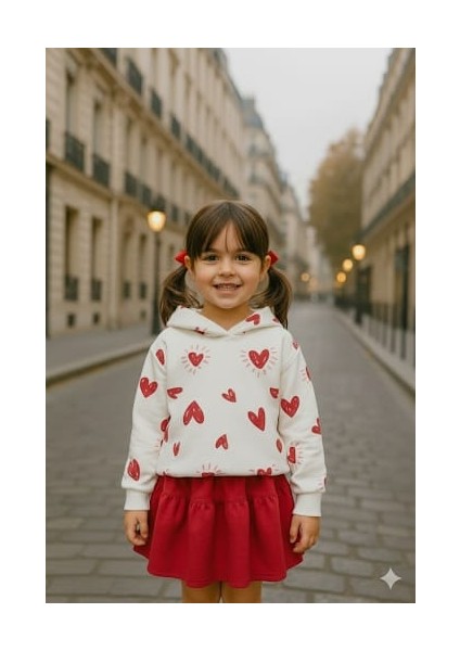 Kız Çocuk Kalpli Kapüşonlu Sweetshirt ve Etek Alt Üst Takım fiyatları