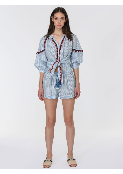 Püskül Detaylı Çizgi Desenli Şort Standart Renk Y1967130_089