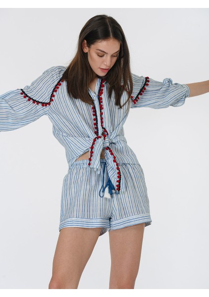 Püskül Detaylı Çizgi Desenli Şort Standart Renk Y1967130_089 fiyatları