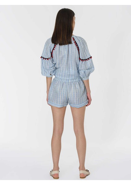 Püskül Detaylı Çizgi Desenli Şort Standart Renk Y1967130_089 fırsatları