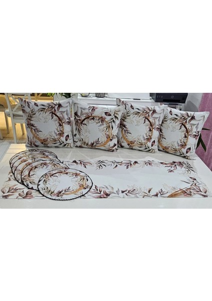 Kahverengi Tonlu Yaldızlı Yapraklı Kırlent - Supla- Runnertakım