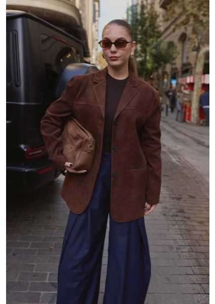 Kadın Acı Kahve Ilik Cepli Süet Ceket