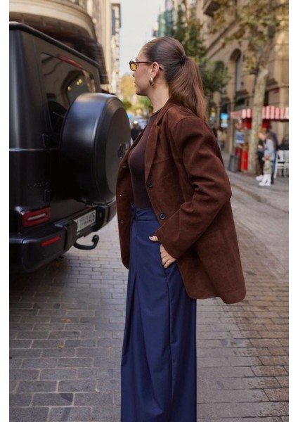 Kadın Acı Kahve Ilik Cepli Süet Ceket modelleri