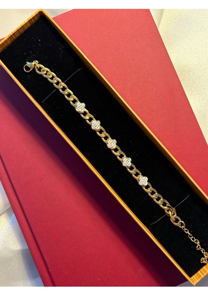 Çelik Yonca Beşli Zincir Bileklik Hediyelik modelleri