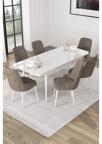 Nice Beyaz 80X132 Açılabilir Mdf Masa Yemek Odası Takımı, Mutfak Takımı 6 Adet Sandalye fiyatları