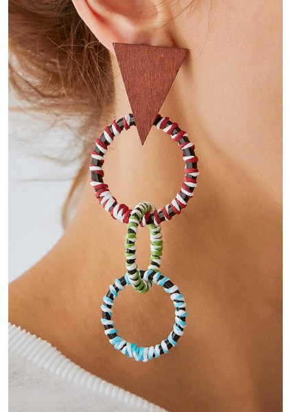 Ahşap Üçgen Ve Daire Detaylı Küpe Standart Renk Y1986303_089