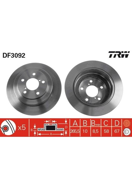 ARKA FREN AYNASI SUBARU IMPREZA 1.6 2.0 1996-2012.00 FORESTER 2.0 1997 LEGACY 89/8.03 265.5X10X5DL 26310AA040 26310AA051