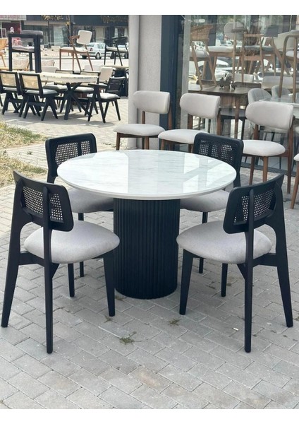 Yuvarlak Ahşap Masa Takımı Bohem 4 Kişilik Mutfak Masa Sandalye Takımı Iskandinav