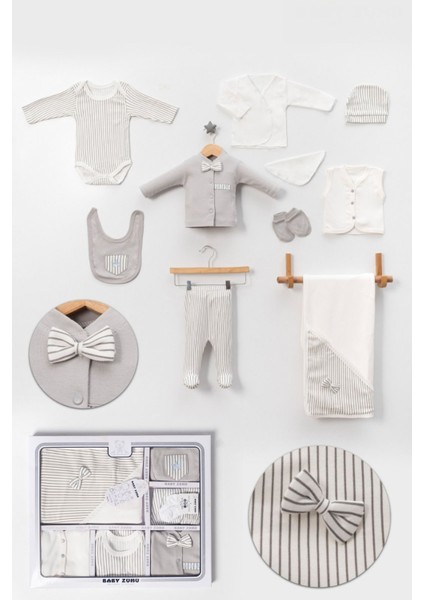 Erkek Bebek %100 Pamuk Yenidoğan Kutulu 10 Parça Hastane Çıkış Seti
