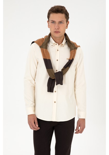 Erkek Krem Gömlek Desenli 50315915-VR071