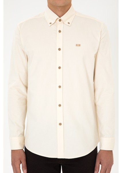 Erkek Krem Gömlek Desenli 50315915-VR071