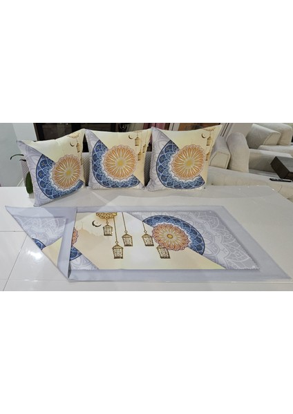 Osmanlı Motifli Kandil Desenli Kırlent- Taş Baskılı Runner