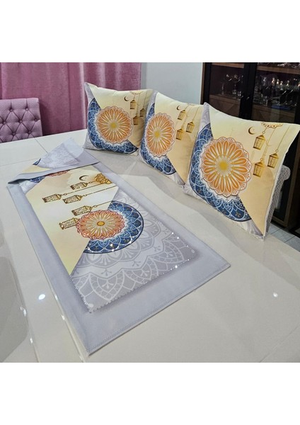 Osmanlı Motifli Kandil Desenli Kırlent- Taş Baskılı Runner fiyatları