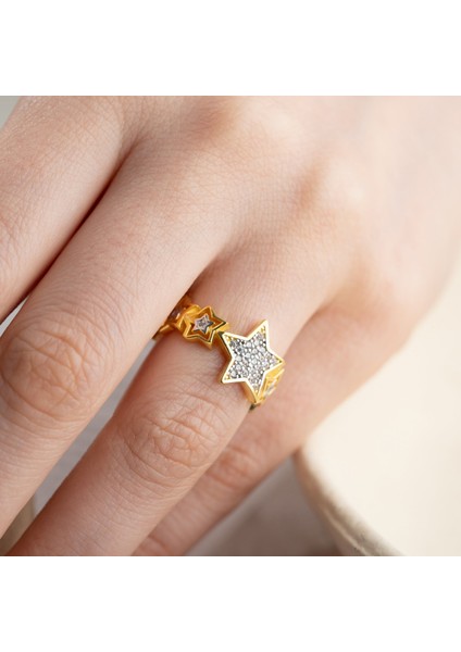925 Ayar Gümüş Ayarlanabilir Yıldız Yüzük