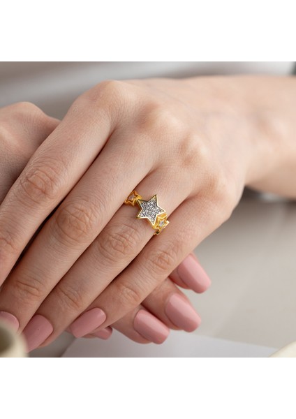 925 Ayar Gümüş Ayarlanabilir Yıldız Yüzük indirimleri