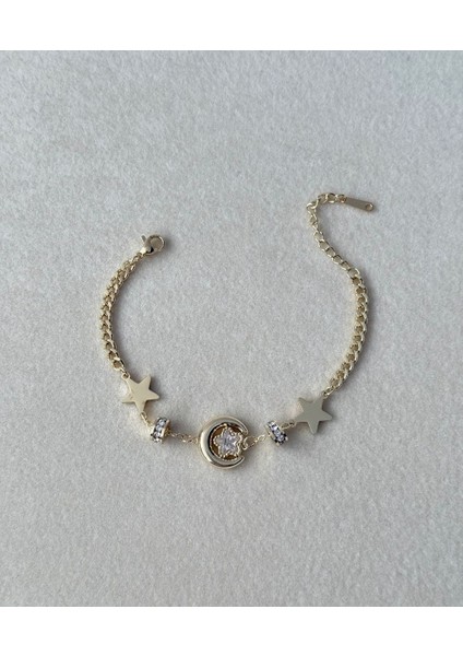 Çelik Ay Yıldız Gold Bileklik Hediyelik