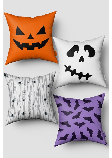 Korkutucu Halloween Temalı Cadılar Bayramı 4'lü Kırlent Kılıfı Seti